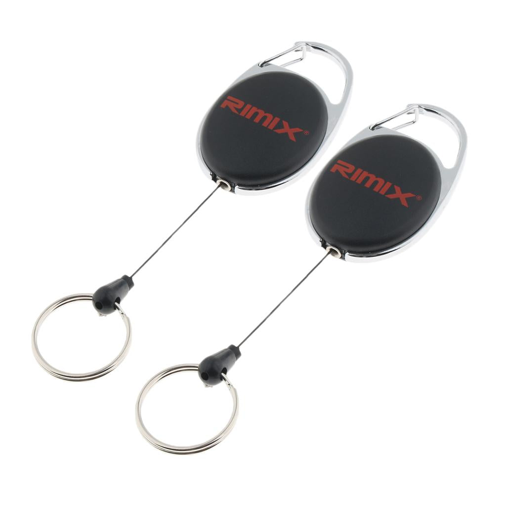 2pcs Retractable Keychain Carabiner Badge Recoil Reel Key Holder Black
