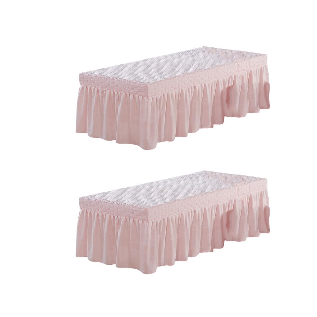 2xPink_2 Massage Table Skirt Beauty Bed Cover Valance Sheet
