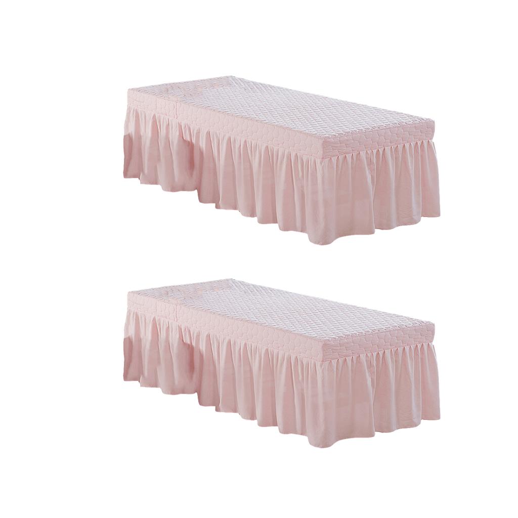 2xPink_2 Massage Table Skirt Beauty Bed Cover Valance Sheet