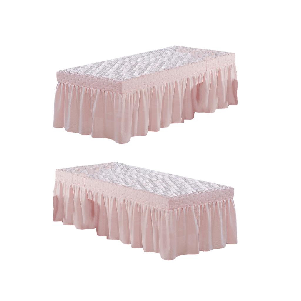 2xPink_2 Massage Table Skirt Beauty Bed Cover Valance Sheet