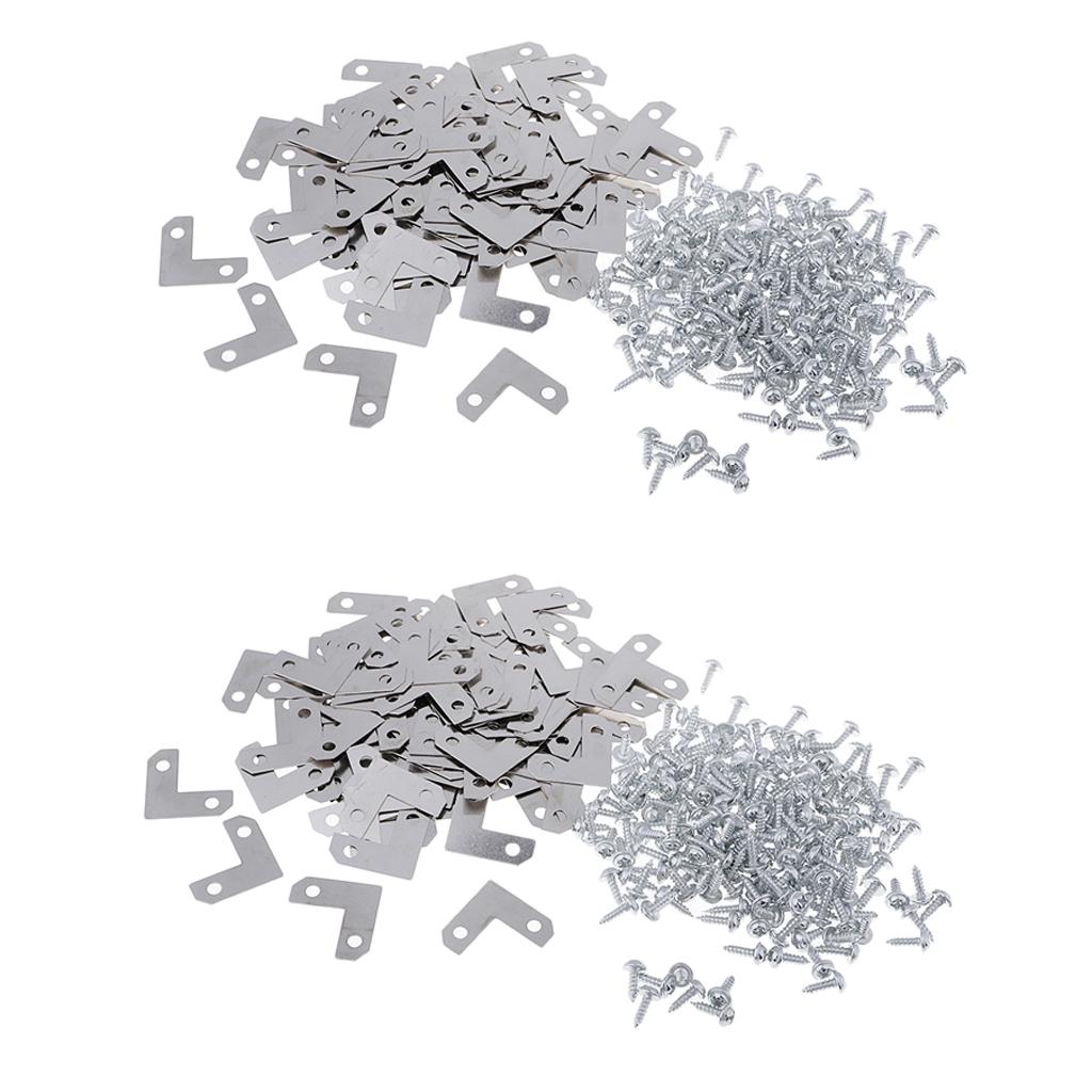 200 Pieces Metal Corner Brace Plate Flat Bracket for Photo Frame with Screw