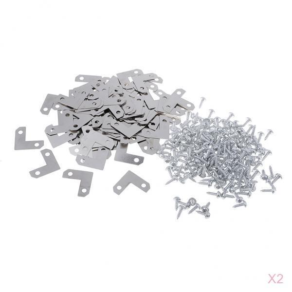 200 Pieces Metal Corner Brace Plate Flat Bracket for Photo Frame with Screw