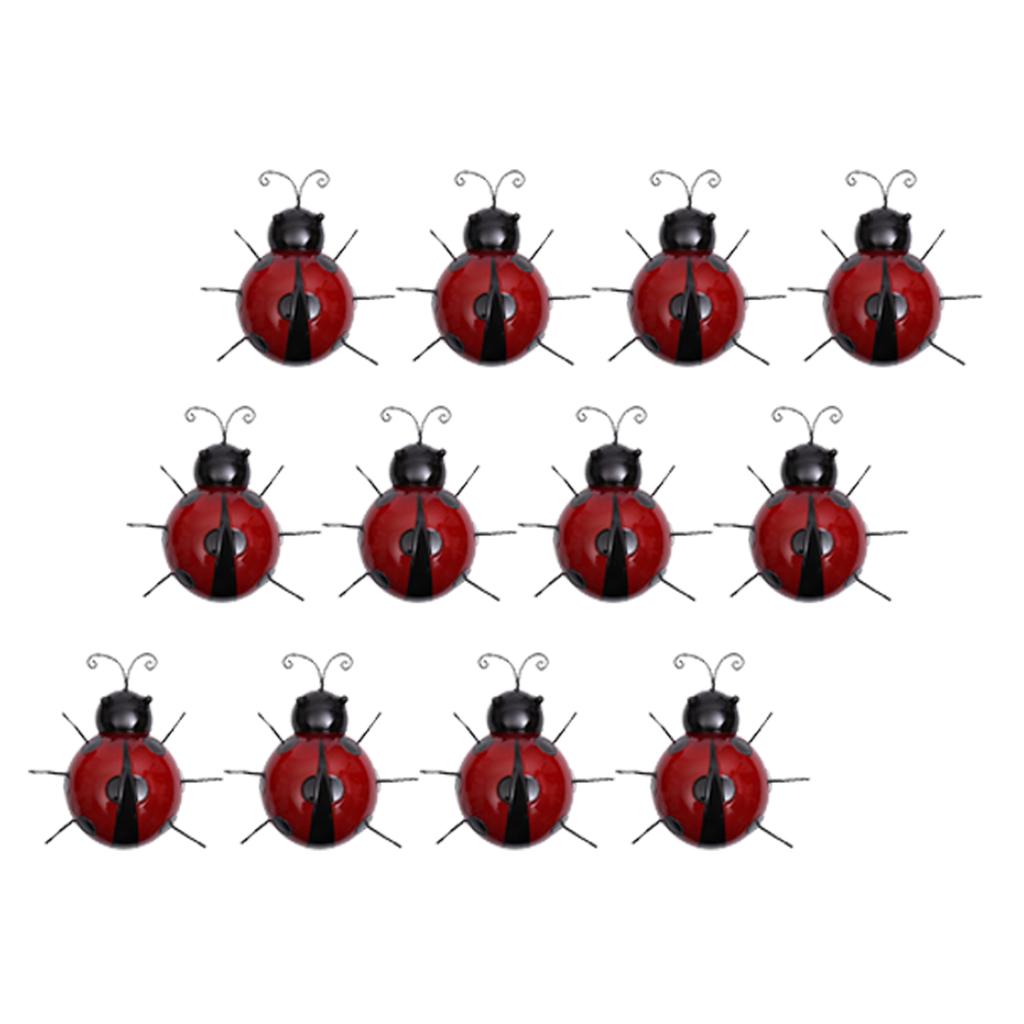 12x Mini Metal Ladybug Fence Hanger Wall Hanging Outdoor Garden Decor10cm