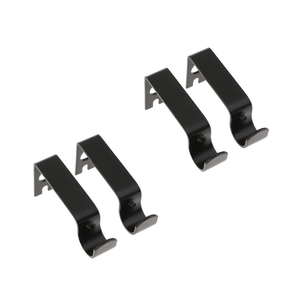 4Pcs Black Adjustable Metal Curtain Pole Rod Wall Bracket Hook Holder