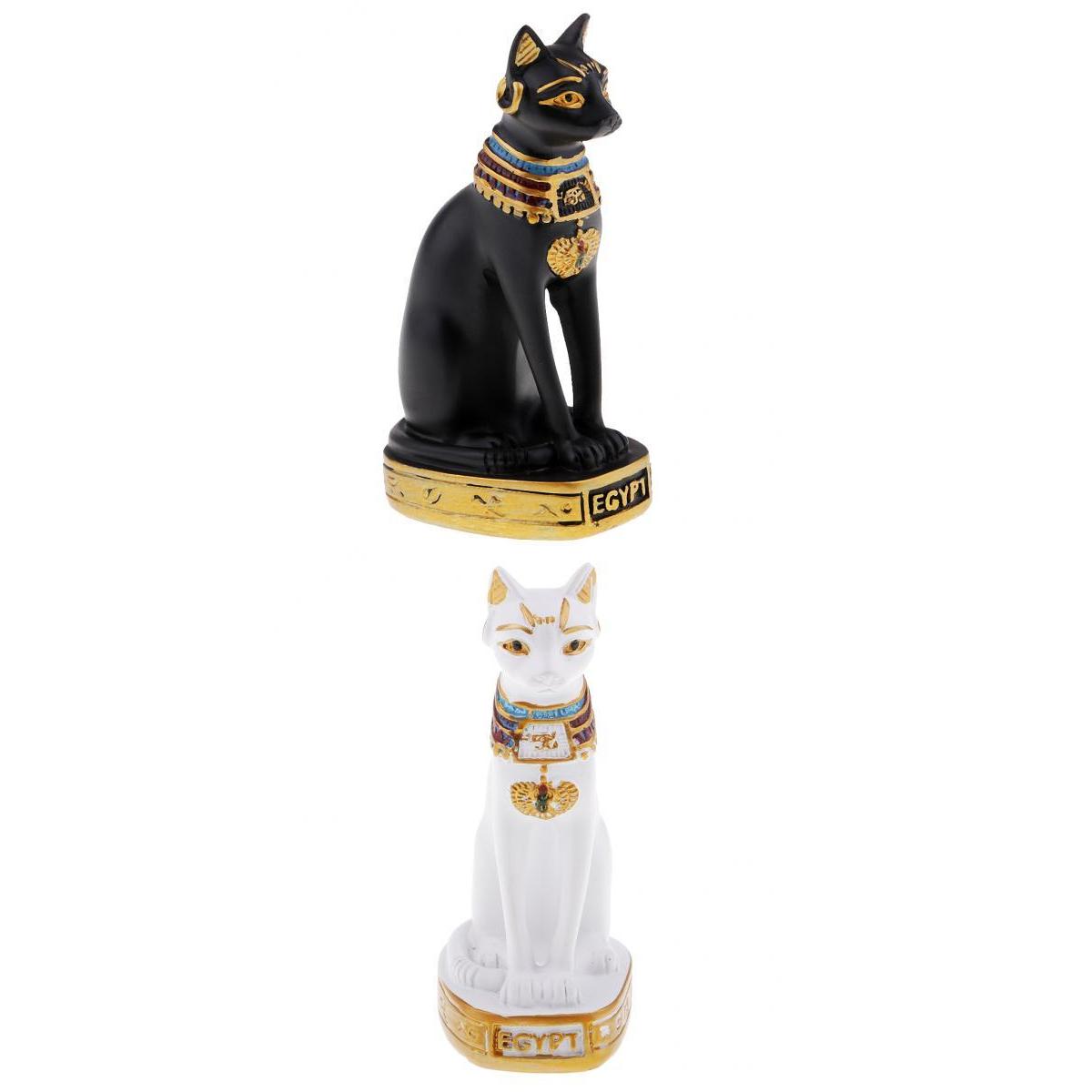 2Pcs Resin Egyptian Cat Goddess Bast Bastet Statue Sculpture Home Decoration