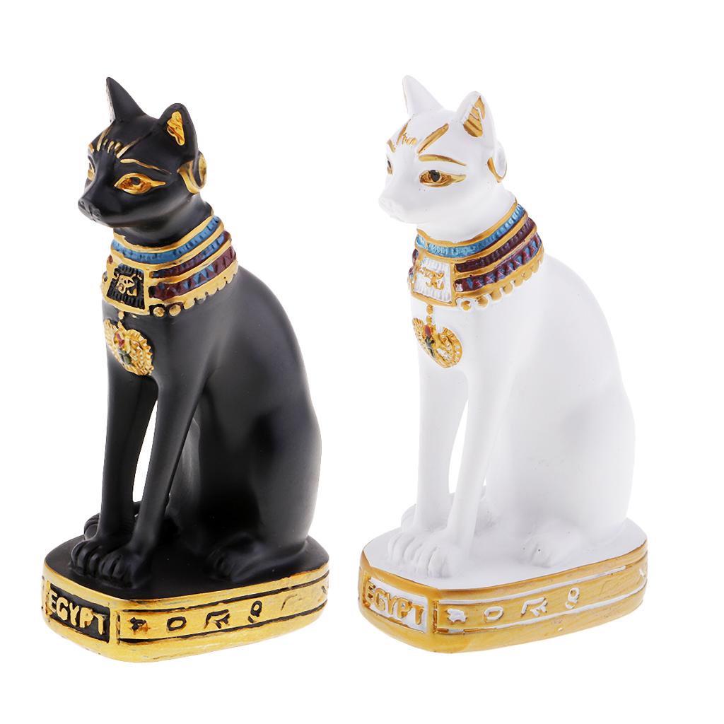 2Pcs Resin Egyptian Cat Goddess Bast Bastet Statue Sculpture Home Decoration