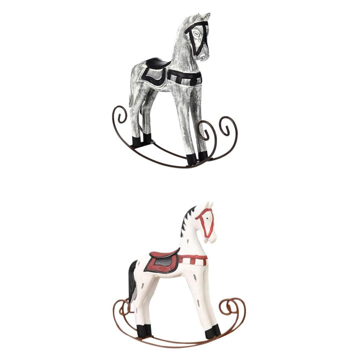 2x European Wooden Rocking Horse Statue Wedding Decor Wood Horse Crafts