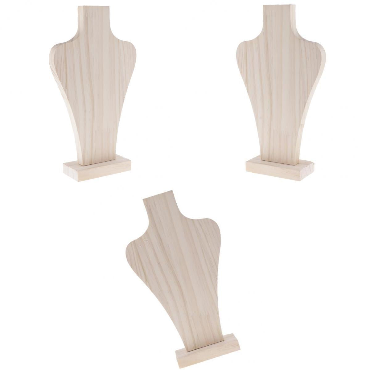 3 Pieces Natural Wood Mannequin Bust for Necklace Chain Display 3 Size