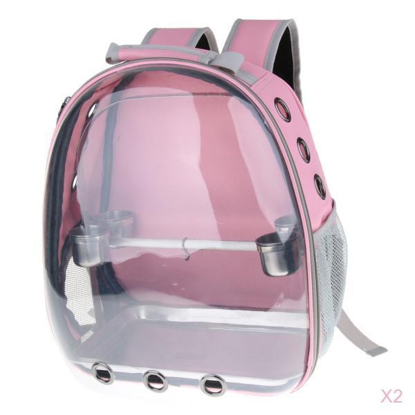 2 Pcs Clear Cover Travel Bird Parrot Cage Carrier with 1 Set Perch Cup