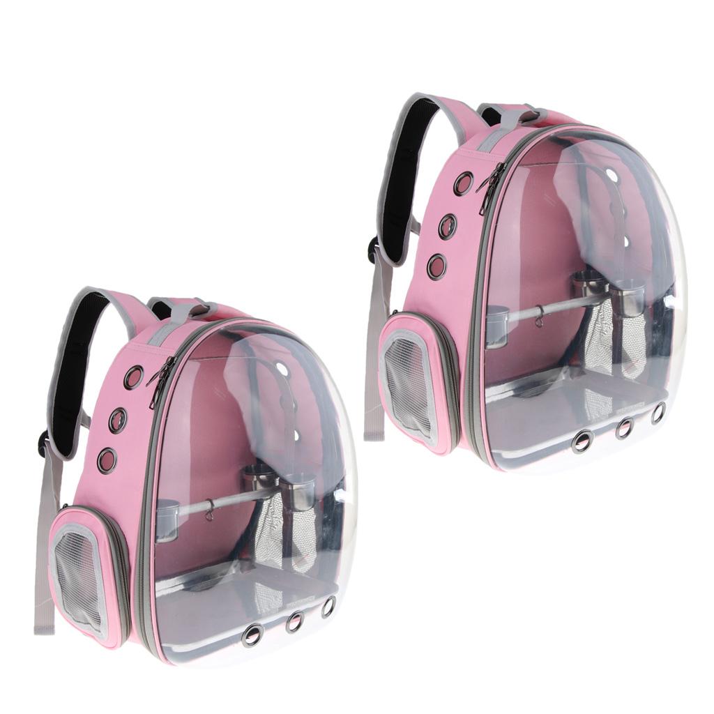 2 Pcs Clear Cover Travel Bird Parrot Cage Carrier with 1 Set Perch Cup