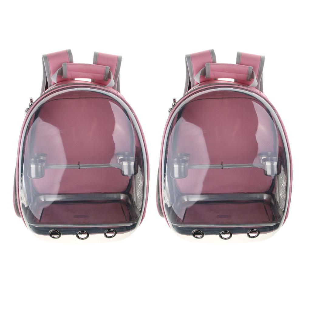2 Pcs Clear Cover Travel Bird Parrot Cage Carrier with 1 Set Perch Cup