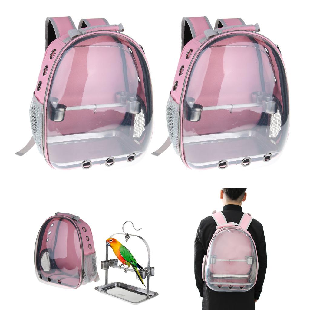2 Pcs Clear Cover Travel Bird Parrot Cage Carrier with 1 Set Perch Cup