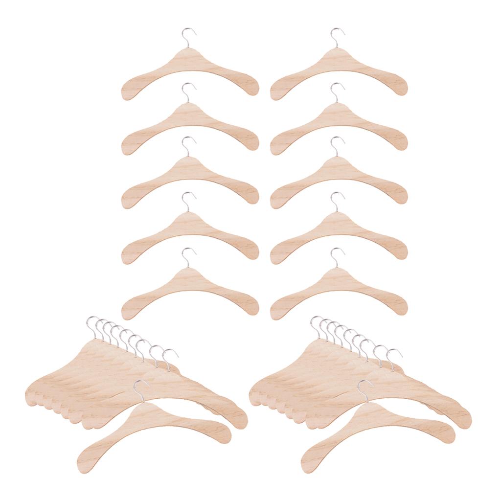 30 Pieces 15cm Wooden Clothes Hanger Metal Hook for BJD SD17 Uncle Dolls