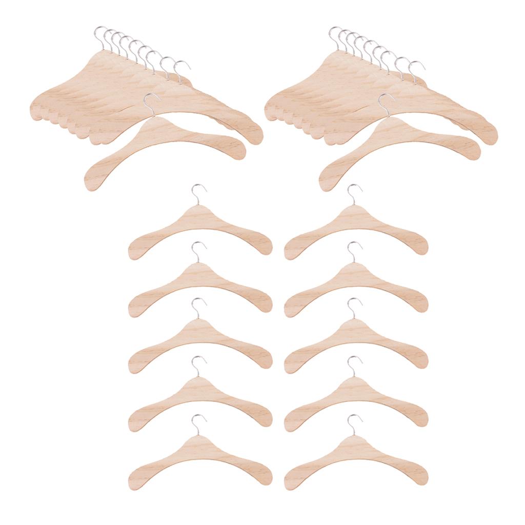 30 Pieces 15cm Wooden Clothes Hanger Metal Hook for BJD SD17 Uncle Dolls