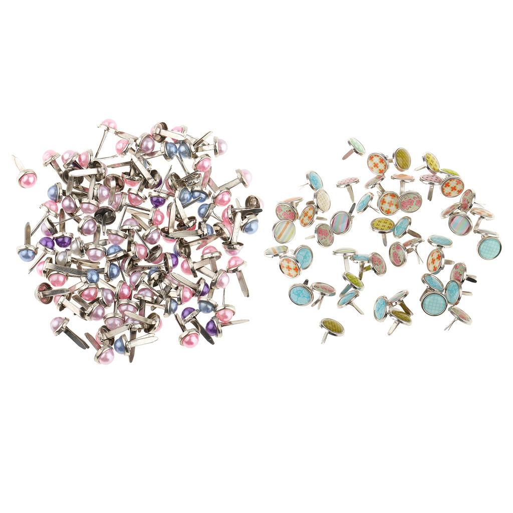 400 Pieces Pearl Head Metal Brads Paper Fastener for Scrapbooking 6mm, 12mm