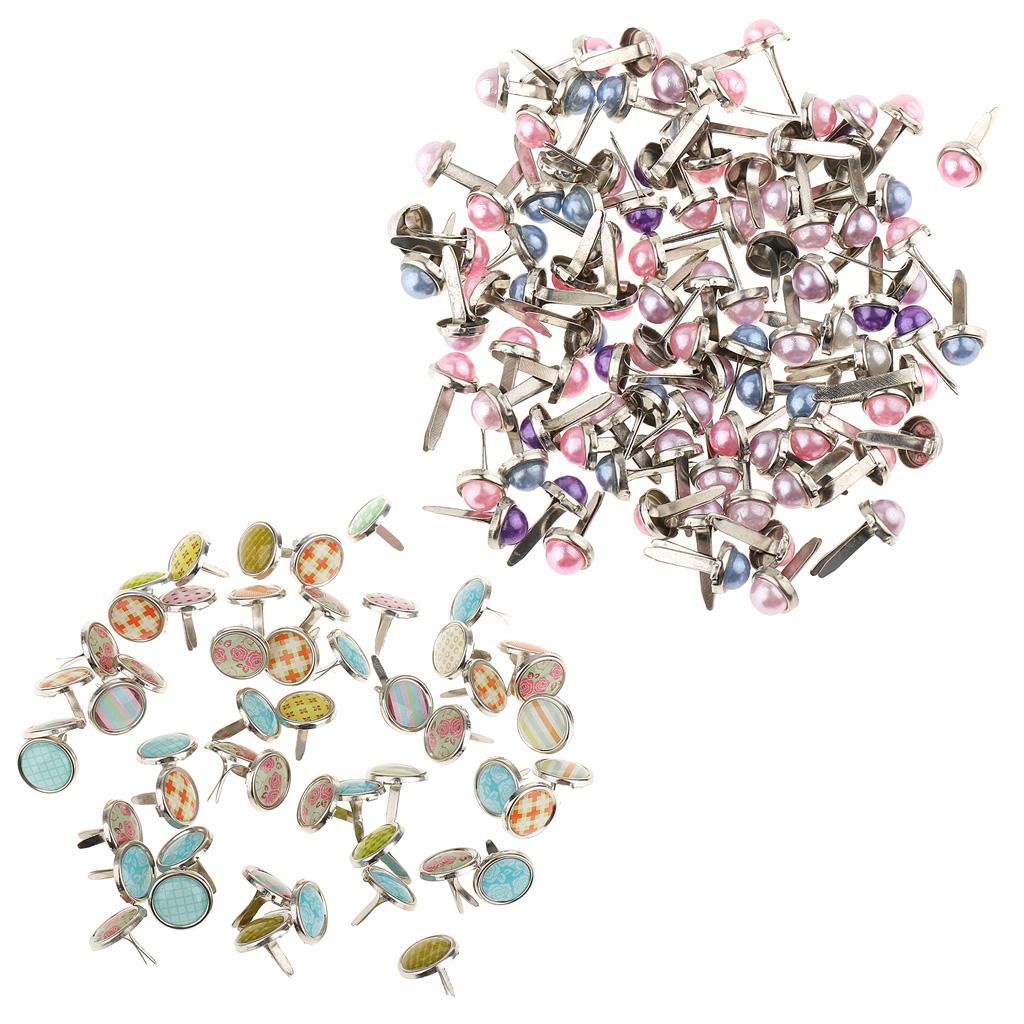 400 Pieces Pearl Head Metal Brads Paper Fastener for Scrapbooking 6mm, 12mm