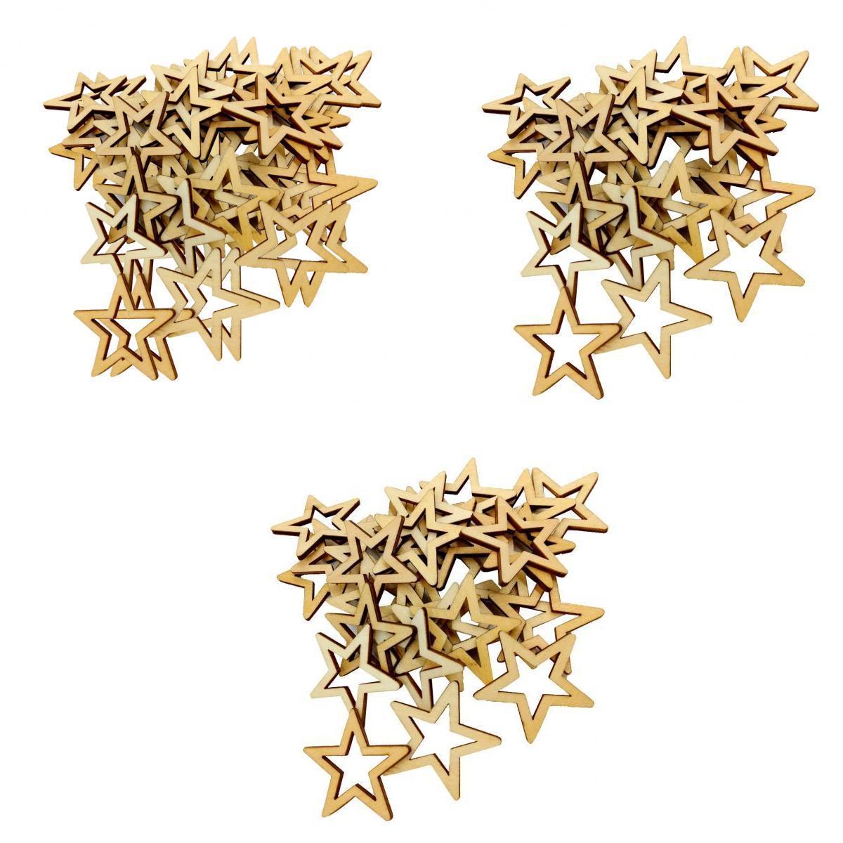 105 Pieces Unfinished Hollow Star Shapes Wooden Embellishments 3 Sizes