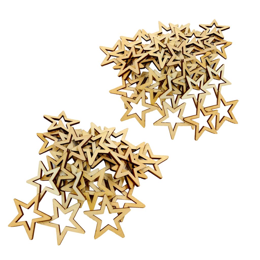 105 Pieces Unfinished Hollow Star Shapes Wooden Embellishments 3 Sizes