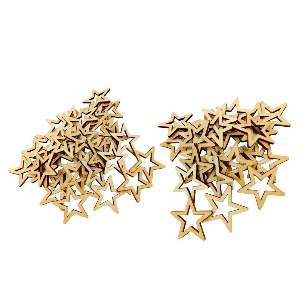 105 Pieces Unfinished Hollow Star Shapes Wooden Embellishments 3 Sizes