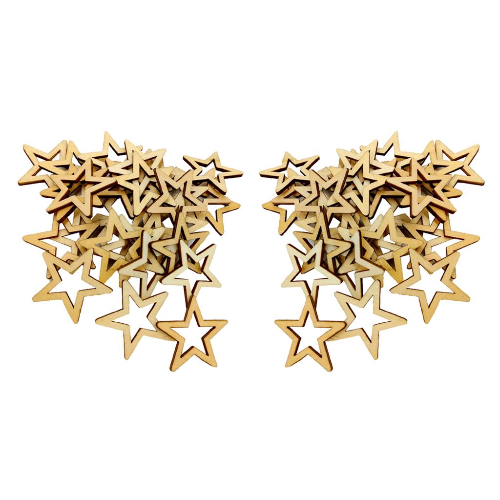60 Pieces Unfinished Hollow Star Shapes Wooden Embellishments 40mm