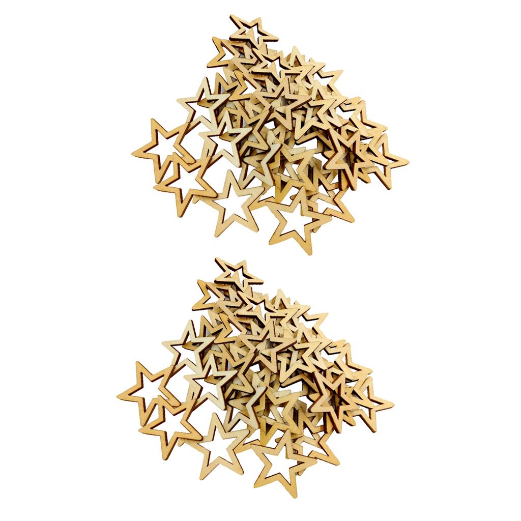 100 Pieces Unfinished Hollow Star Shapes Wooden Embellishments 30mm