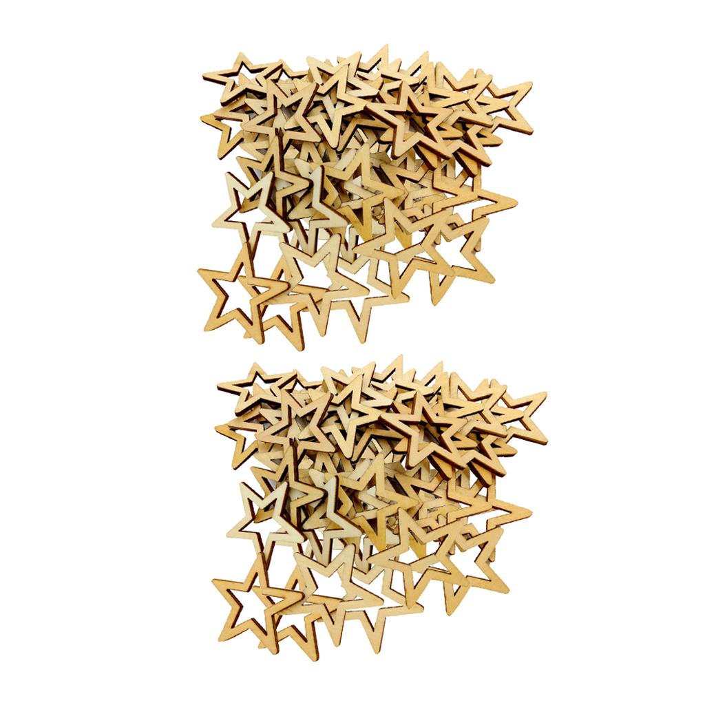 100 Pieces Unfinished Hollow Star Shapes Wooden Embellishments 30mm