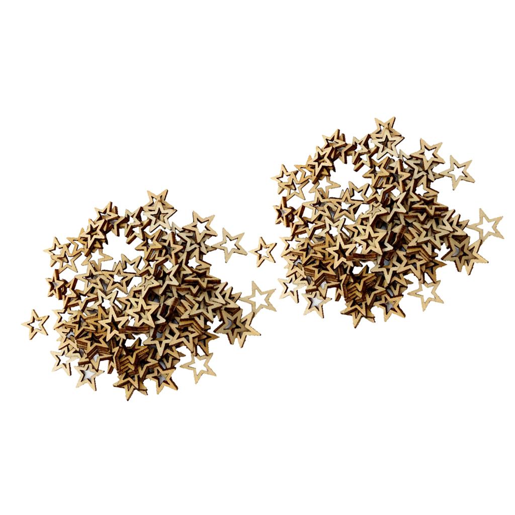200 Pieces Unfinished Hollow Star Shape Wooden Embellishments 20mm