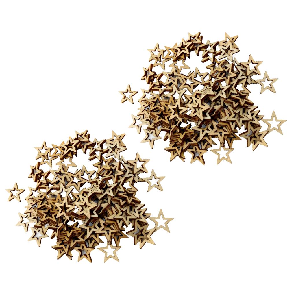 200 Pieces Unfinished Hollow Star Shape Wooden Embellishments 20mm