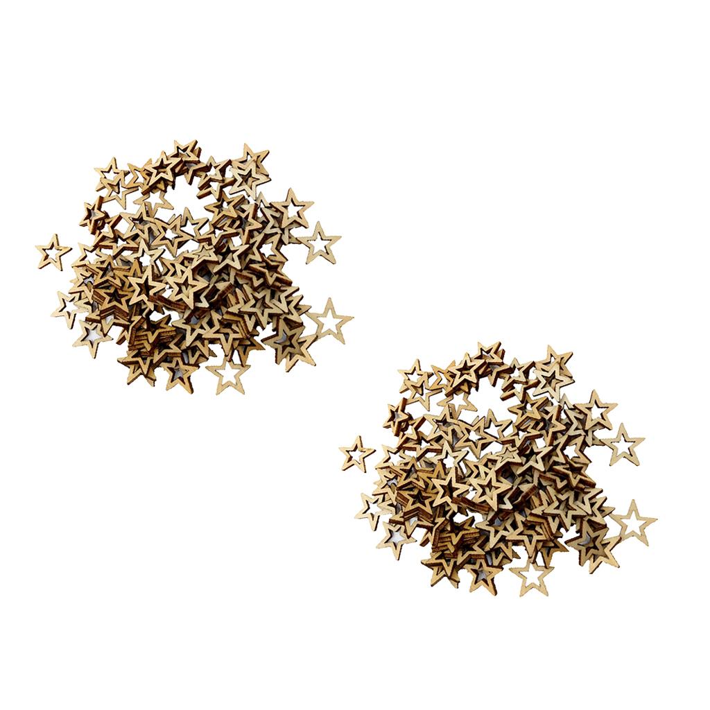 200 Pieces Unfinished Hollow Star Shape Wooden Embellishments 10mm