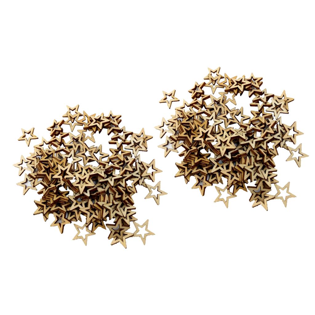 200 Pieces Unfinished Hollow Star Shape Wooden Embellishments 10mm
