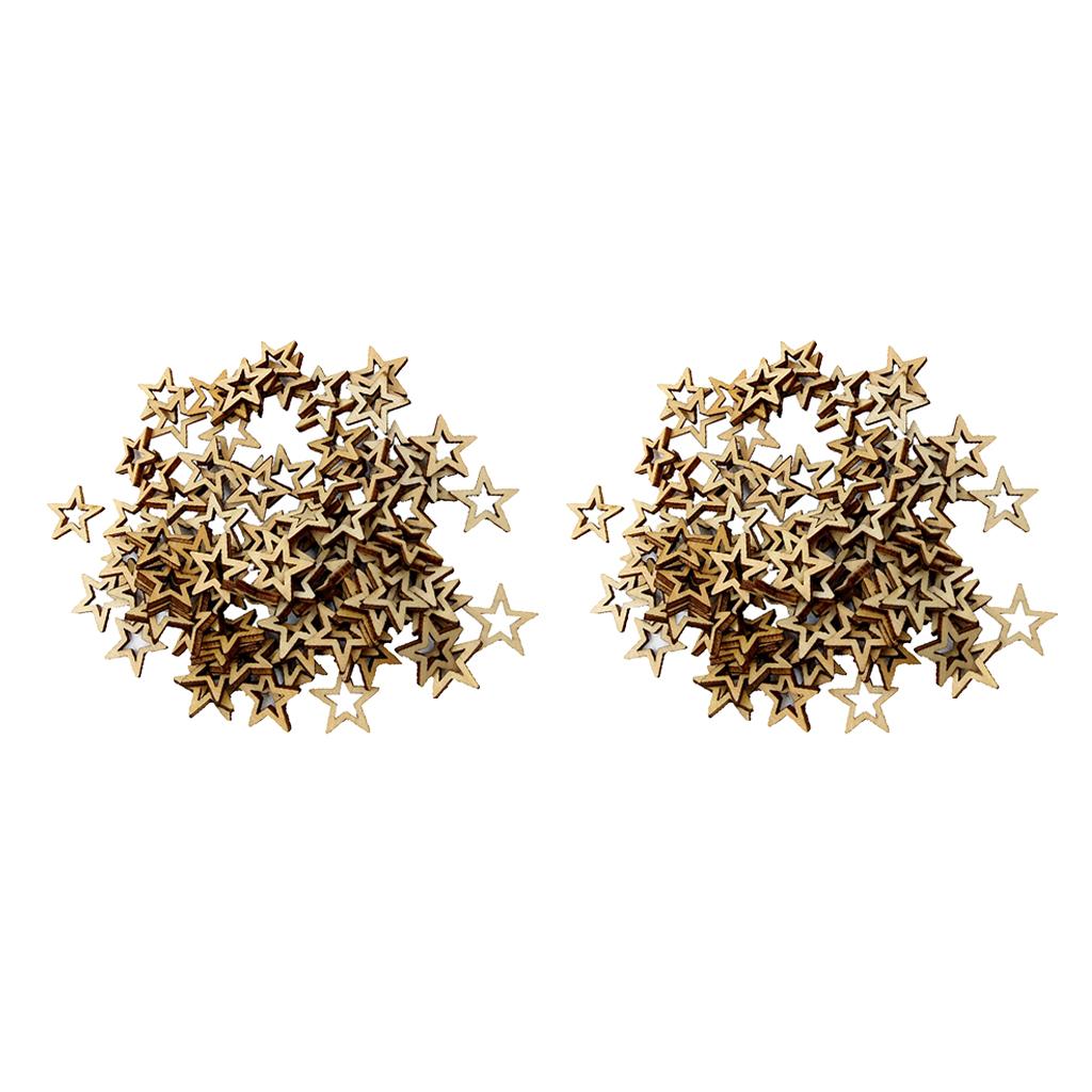 200 Pieces Unfinished Hollow Star Shape Wooden Embellishments 10mm