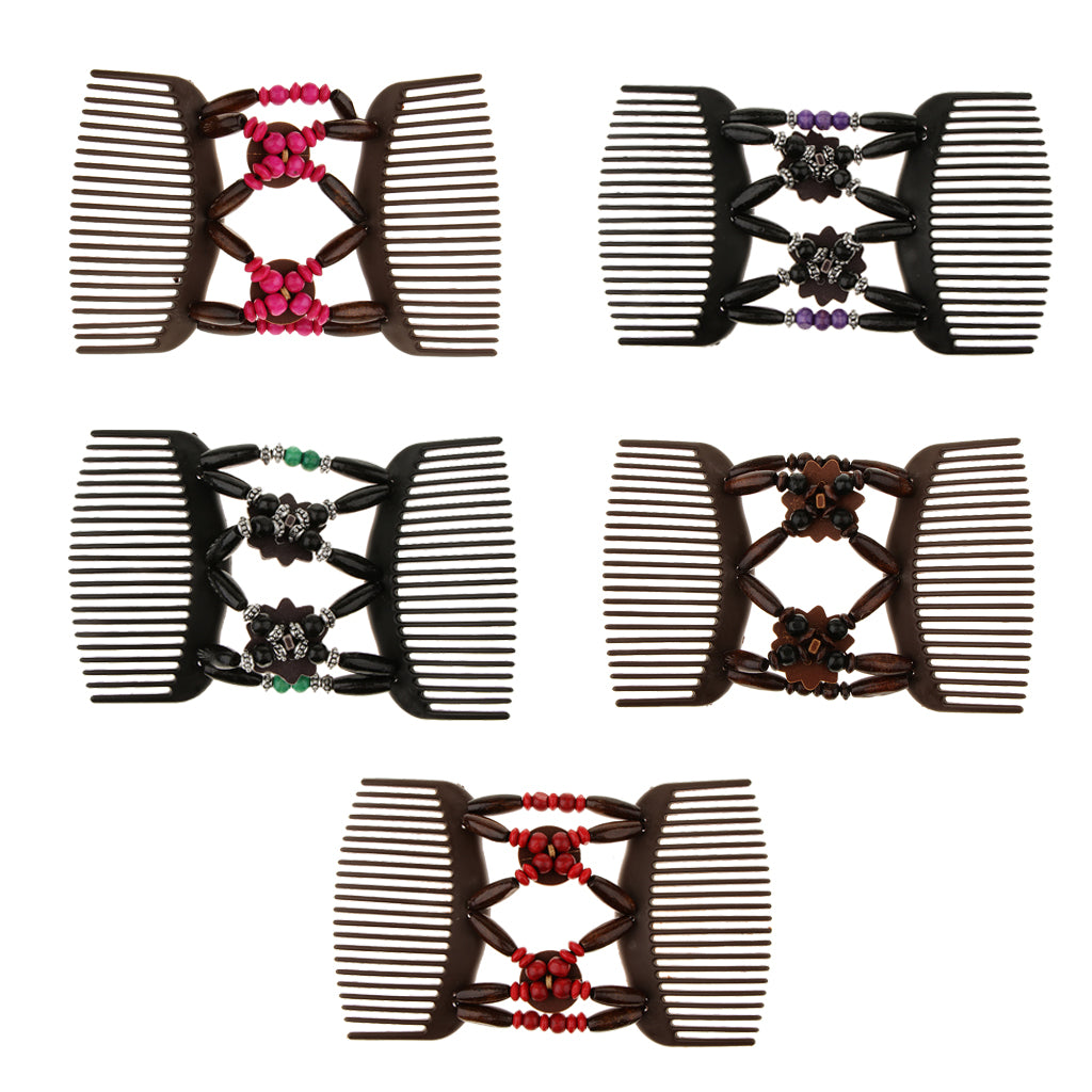 5x Elastic Double Hair Comb with Wooden Bead Easy Hair Clip Hair Jewelry
