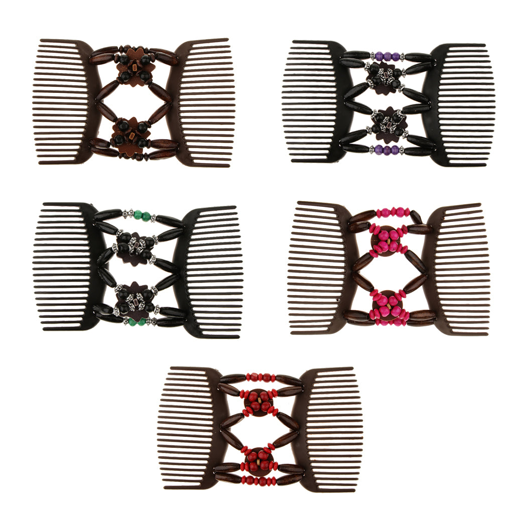 5x Elastic Double Hair Comb with Wooden Bead Easy Hair Clip Hair Jewelry