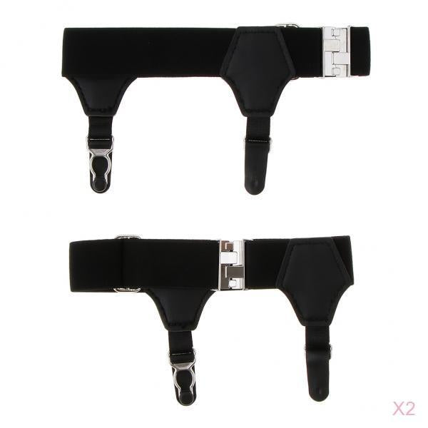 2 Pairs Sock Garters Double Clip Sock Suspenders for Cotton Silk Socks Black