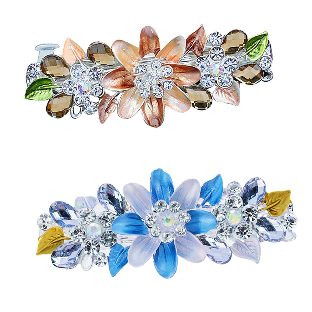 2 Pieces Fashion Flower Full Crystal Rhinestone Barrette Hair Clips Hairpins