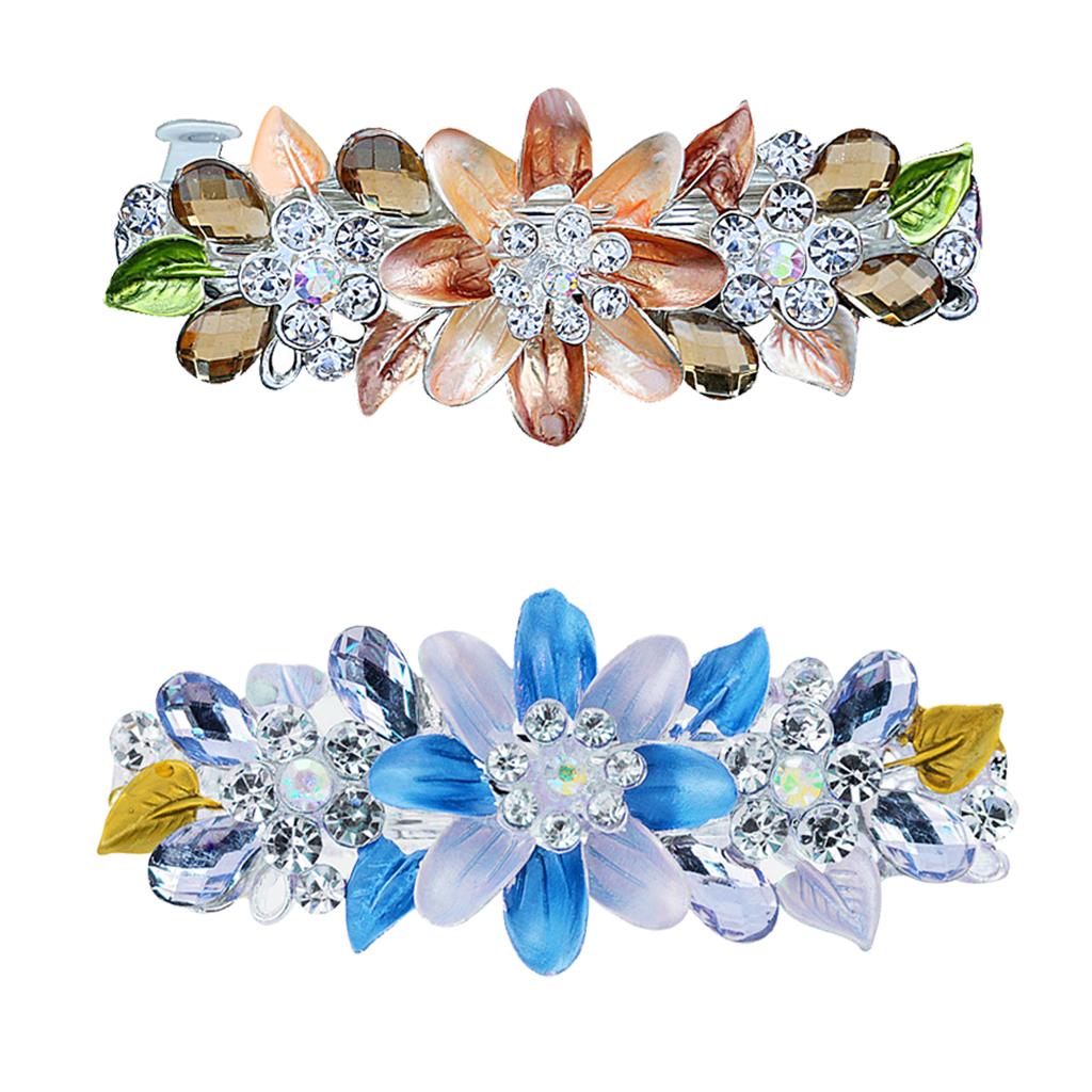 2 Pieces Fashion Flower Full Crystal Rhinestone Barrette Hair Clips Hairpins