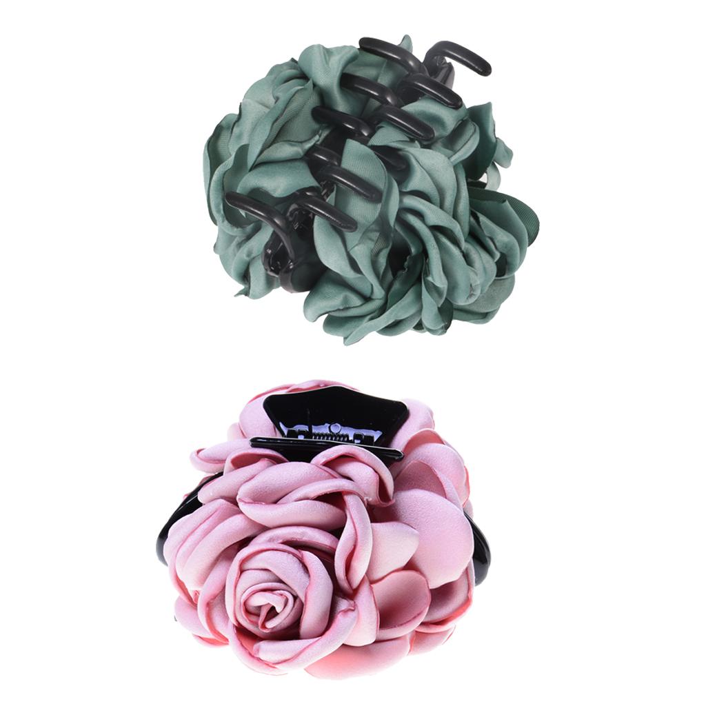 2 Pieces Fashion Fabric Rose Flower Large Hair Clamp Claw Clip Accessories