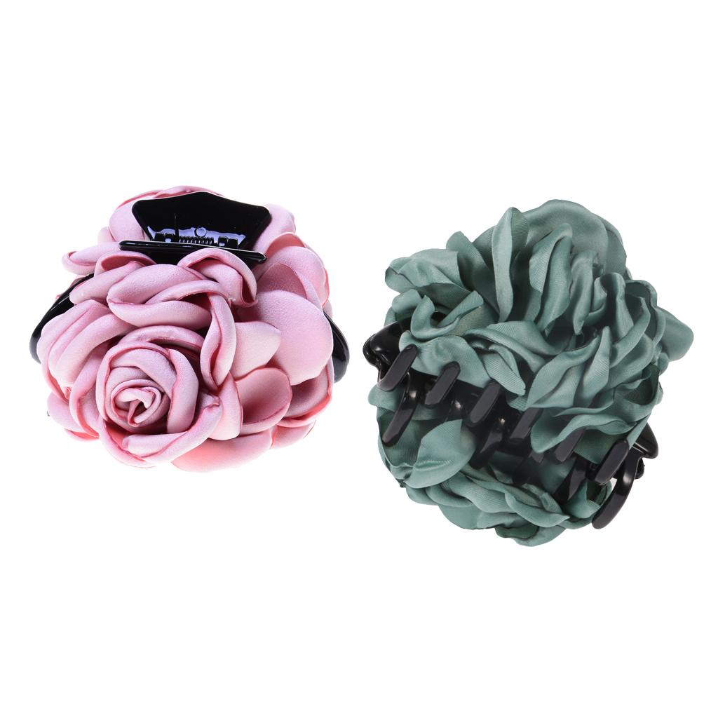 2 Pieces Fashion Fabric Rose Flower Large Hair Clamp Claw Clip Accessories