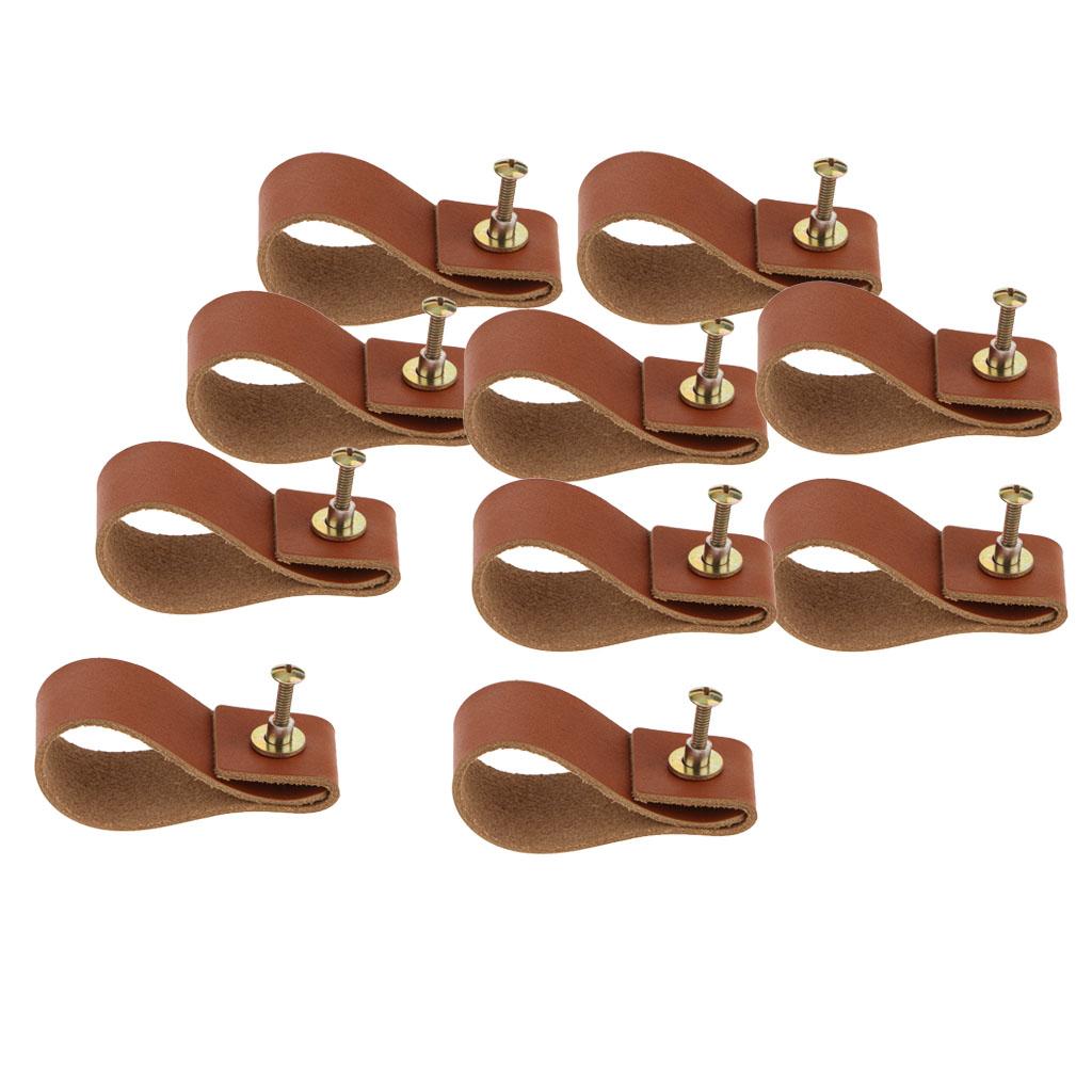 10x Handmade Leather Suitcase Handle Drawer Cabinet Handle Pulls Light Brown