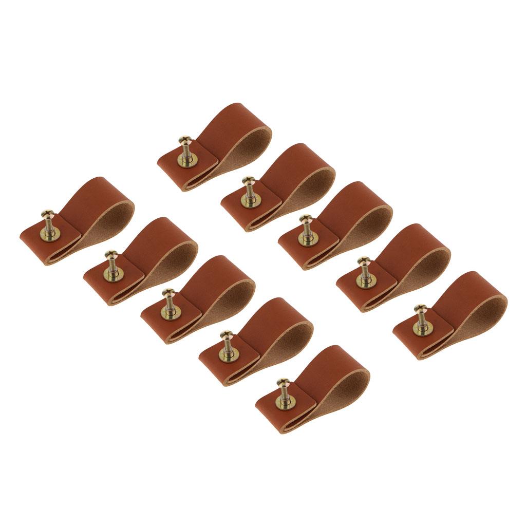 10x Handmade Leather Suitcase Handle Drawer Cabinet Handle Pulls Light Brown