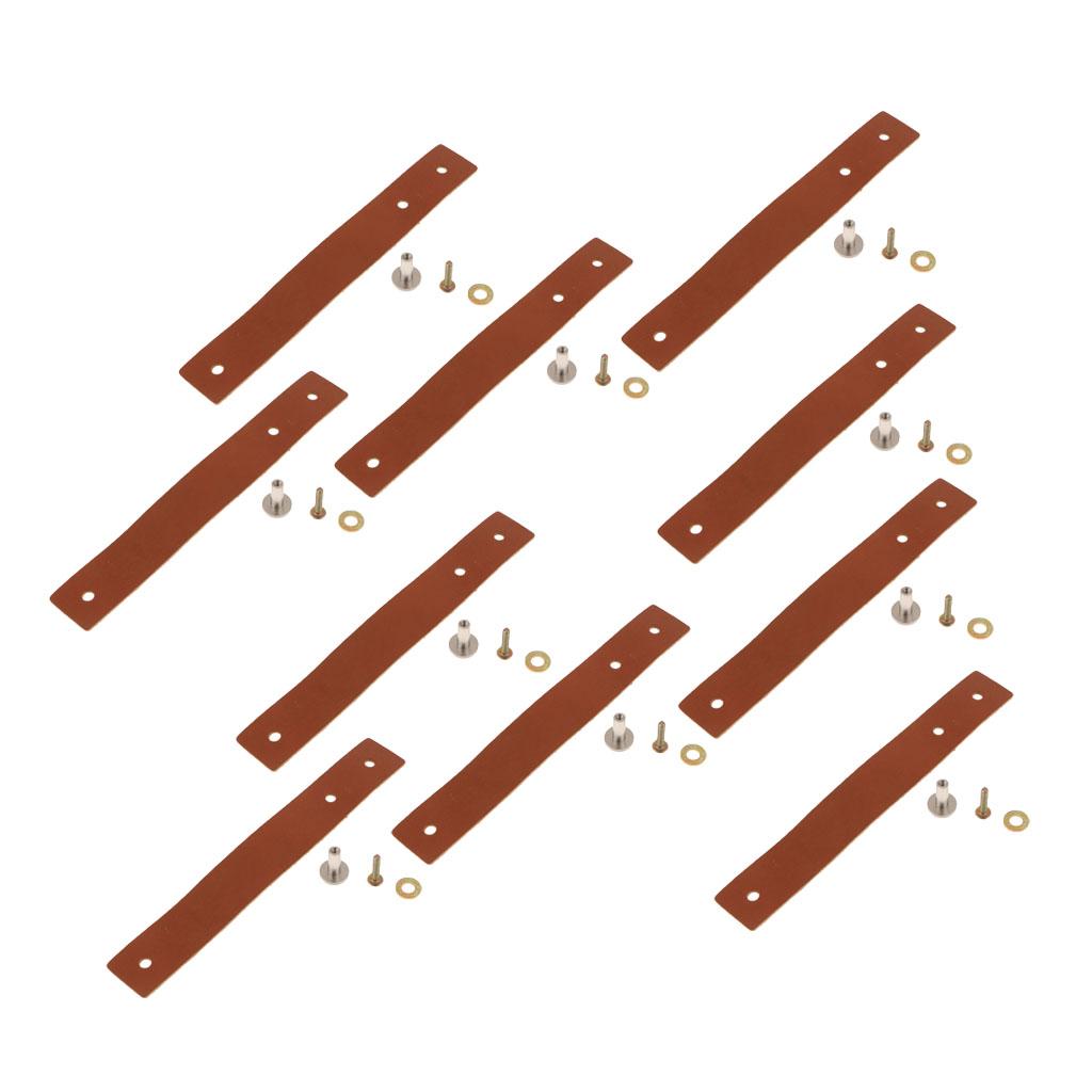 10x Handmade Leather Suitcase Handle Drawer Cabinet Handle Pulls Light Brown