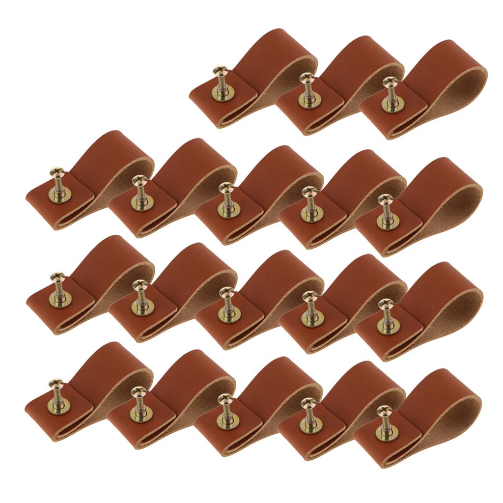 18x Handmade Leather Suitcase Handle Drawer Cabinet Handle Pulls Light Brown