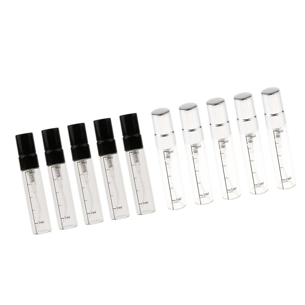 10x Empty 5mL Refillable Perfume Spray Bottles Pump Scents Tube Glass Vials