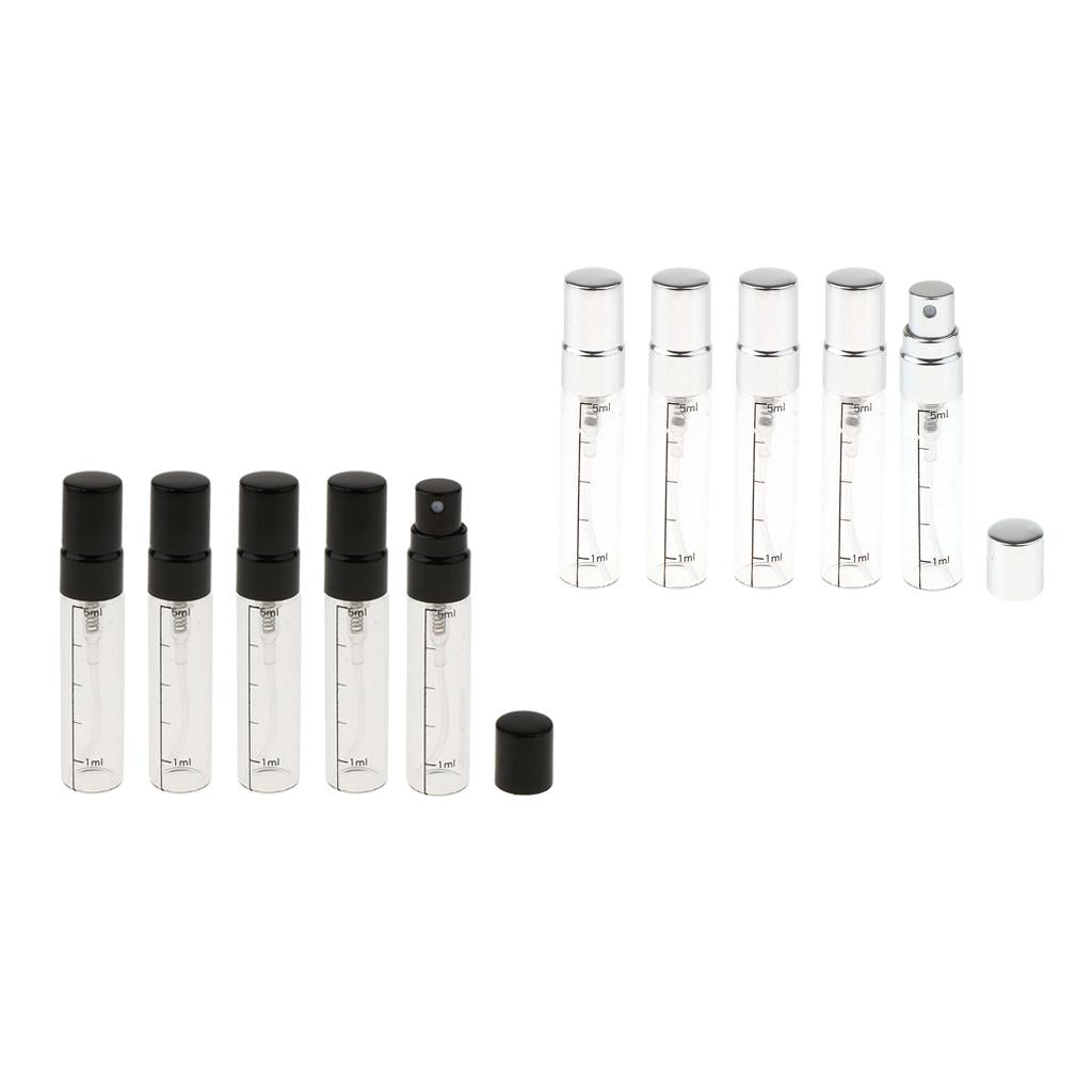 10x Empty 5mL Refillable Perfume Spray Bottles Pump Scents Tube Glass Vials