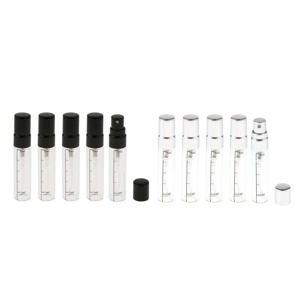 10x Empty 5mL Refillable Perfume Spray Bottles Pump Scents Tube Glass Vials