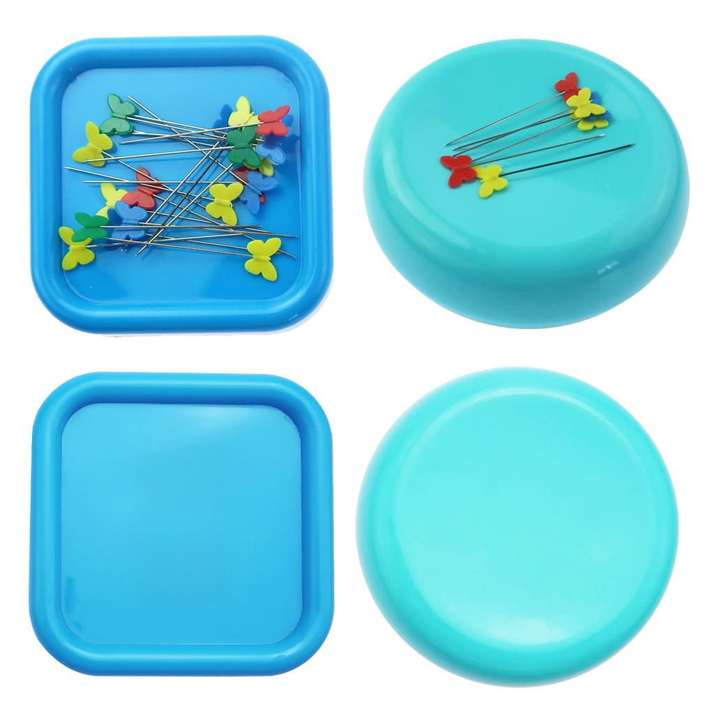 2pcs Round Square Magnetic Sewing Pin Holder Pin Cushion Sewing Craft Blue