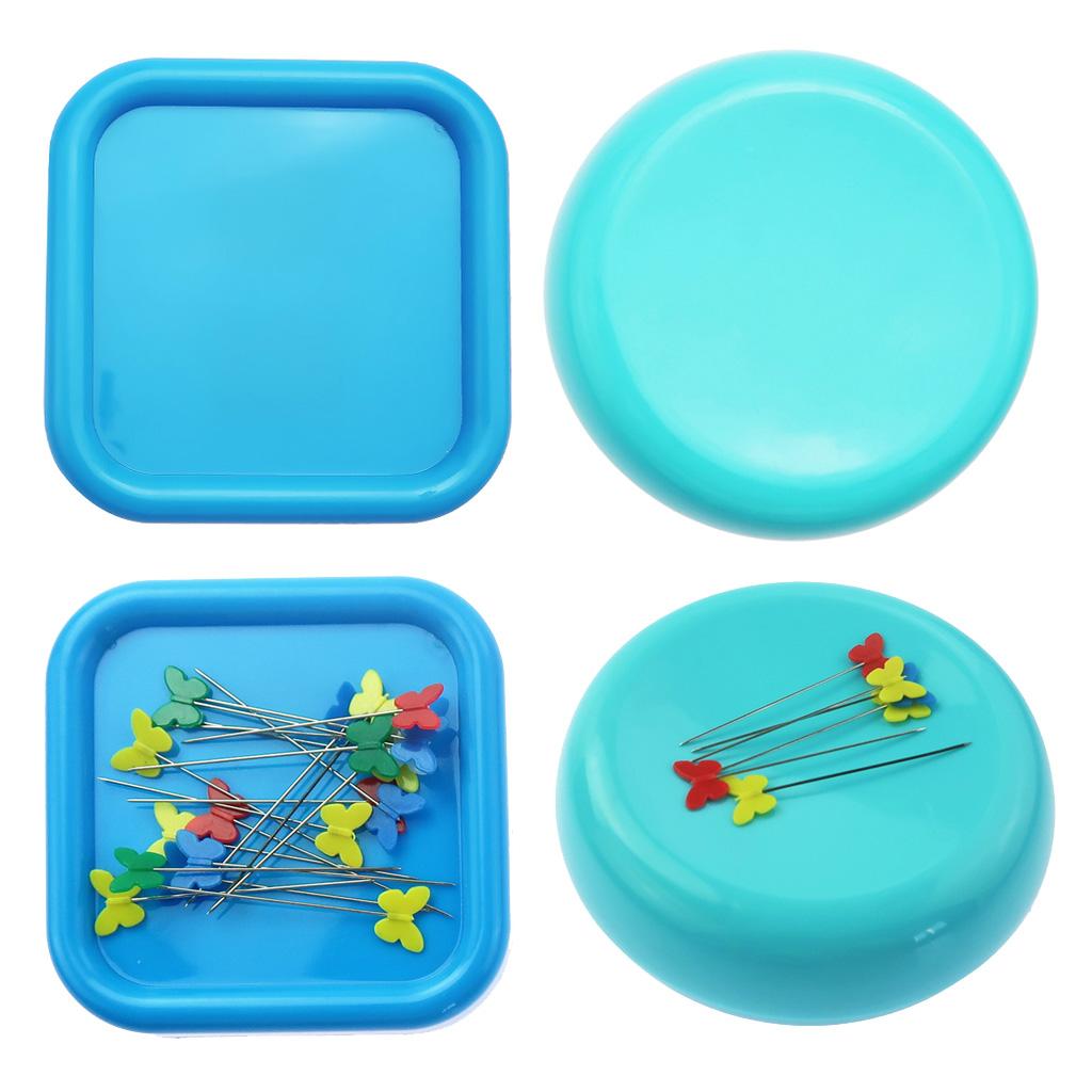 2pcs Round Square Magnetic Sewing Pin Holder Pin Cushion Sewing Craft Blue