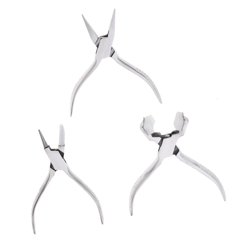 3x Cambered/Special-shaped/Flat nose Stainless Steel Jewelry Making Pliers