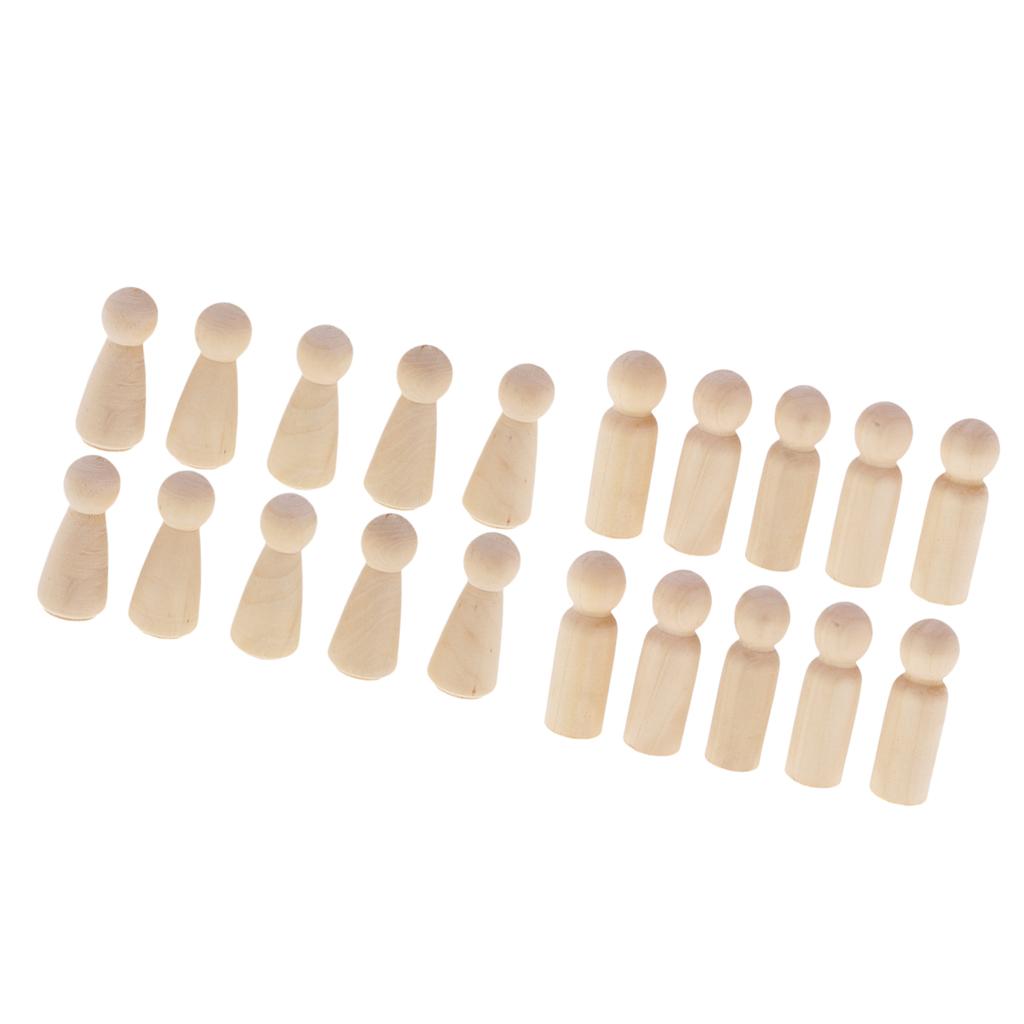20 Pieces Wood Blank DIY Men Women People Wooden Peg Dolls Bodies 58mm/63mm