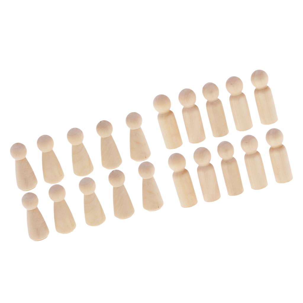 20 Pieces Wood Blank DIY Men Women People Wooden Peg Dolls Bodies 58mm/63mm